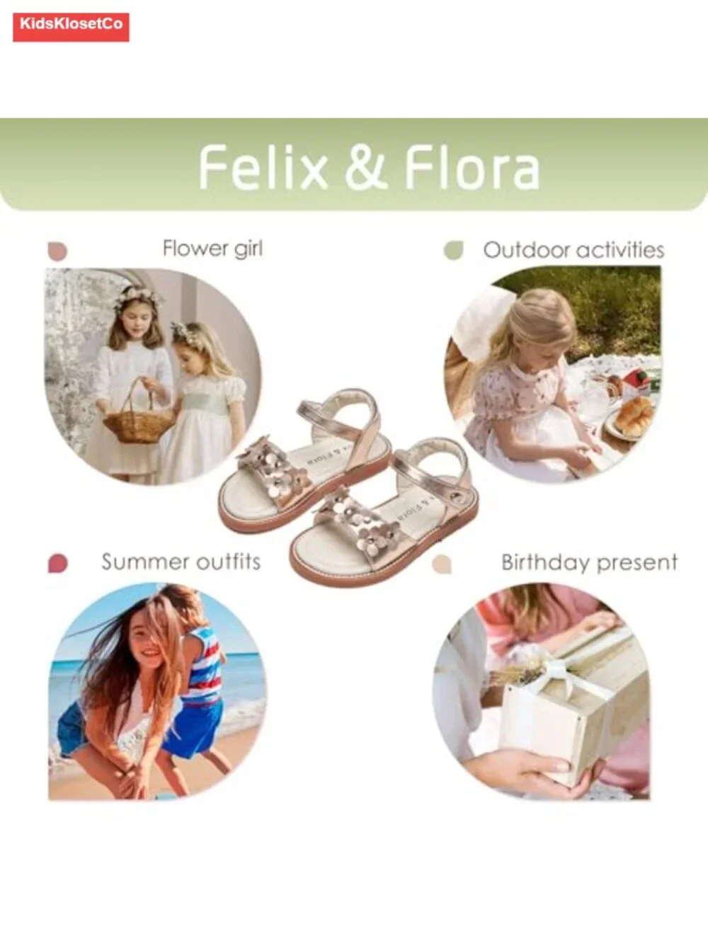 Toddler Girl Sandals - Open Toe Flats with Hook & Loop Closure - Lightweight